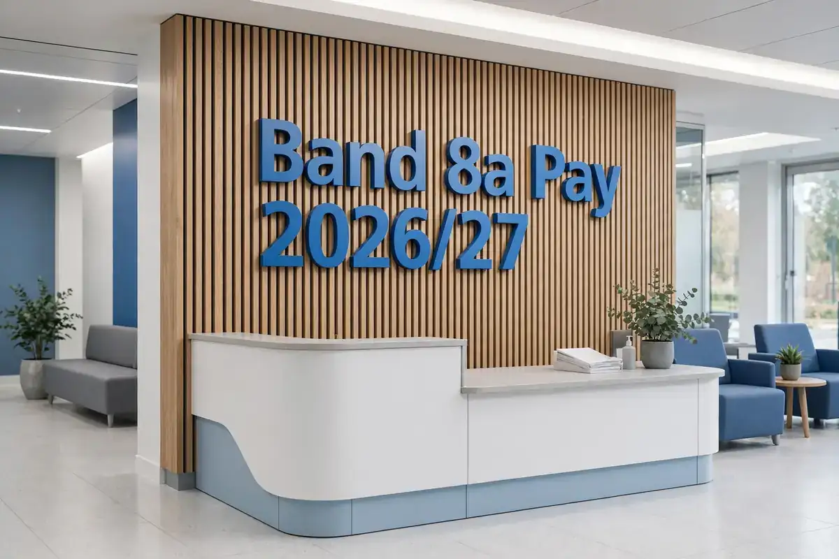 NHS Band 8a pay 2026/27 — salary, hourly rates and take-home pay guide, modern NHS hospital setting